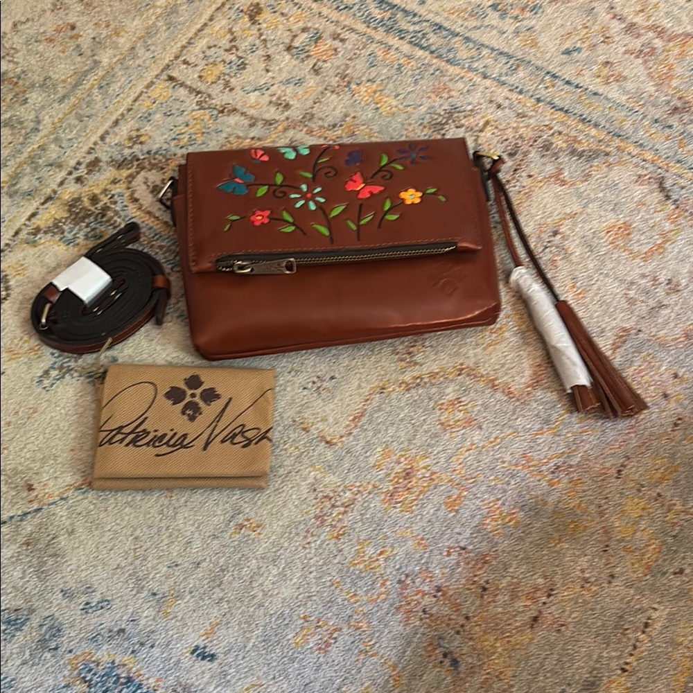 Patricia Nash Brown Floral Embroidered Clutch/Cossbody